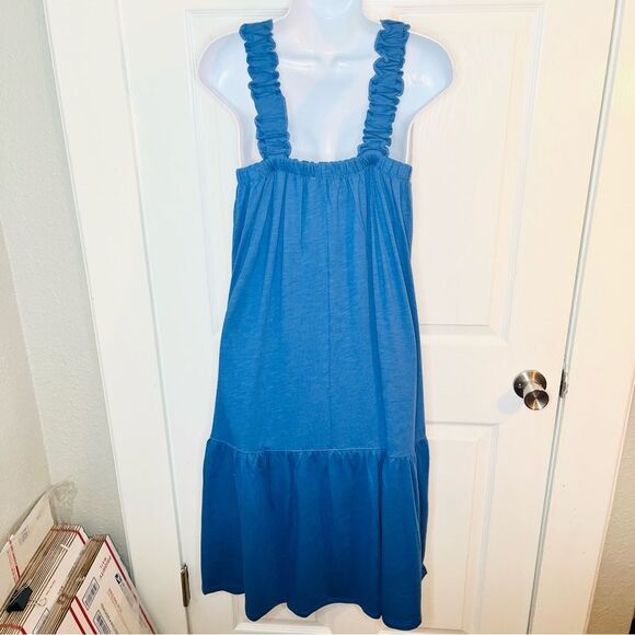 Lilla P Gathered Strap Peplum Midi Dress Cotton Modal Blend Marlin Blue XS NWT - Picture 9 of 13